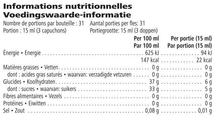 Voedingswaarden Herbalife Aloesiroop Original – 40% Aloë Vera (473ml)