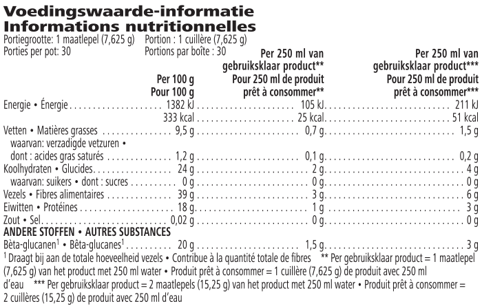 Voedingswaarden Herbalife Beta Heart® – Cholesterolbeheer met Havervezels (270g)