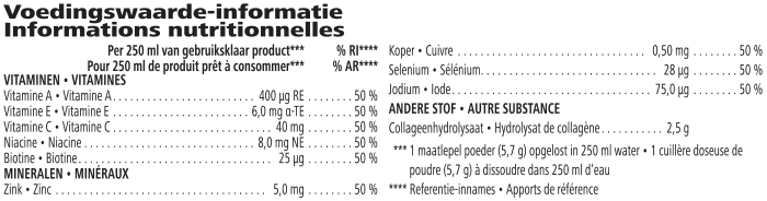 Voedingswaarden Herbalife SKIN Collageen Skin Booster – Anti-rimpel Drank (30 porties)