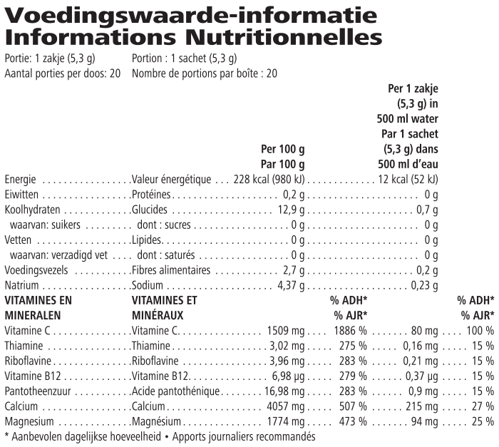 Voedingswaarden Herbalife24 Pro Sport Hydrate – Elektrolyten tijdens Training (20 zakjes)