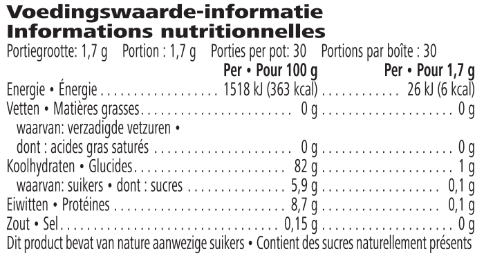 Voedingswaarden Herbalife Instant Kruidendrank 51g – Groene & Zwarte Thee (30 porties)