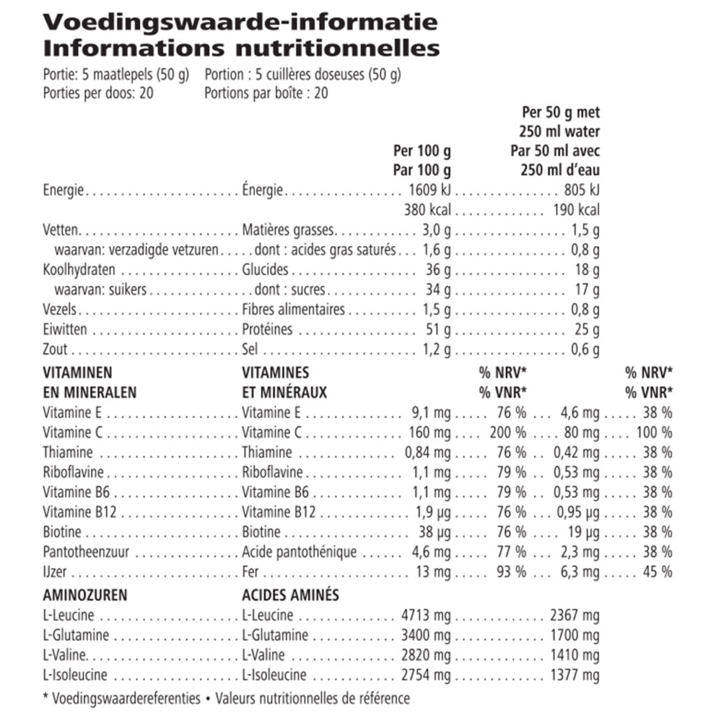 Voedingswaarden Herbalife24 Rebuild Strength – 25g Proteïne, Na de Training (550g)